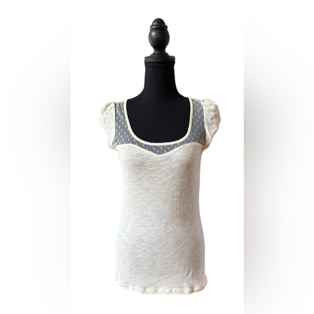 Kirra Cream Cap Sleeve Blouse with Upper Sheer Lace Swiss-dot Detail